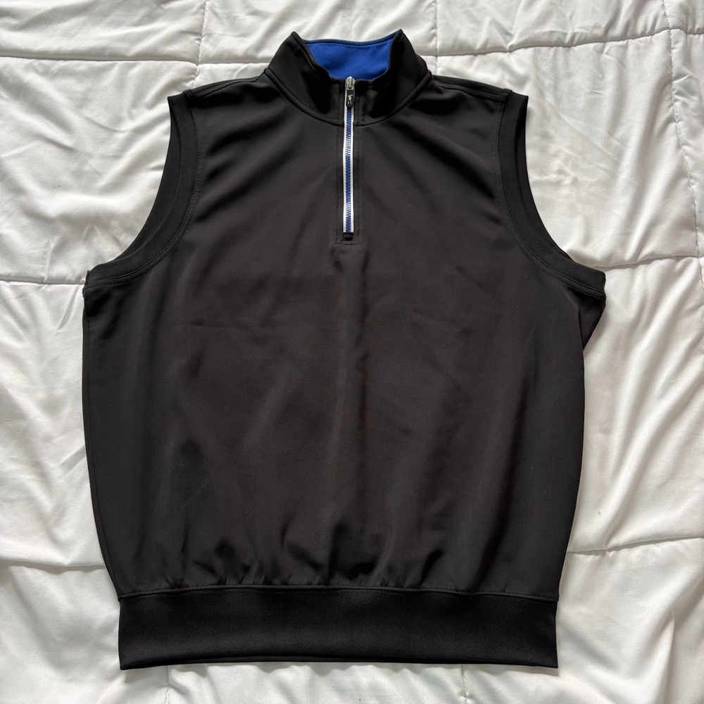 F&G Tech Mens Golf Vest Black Blue Quarter Zip Mock Neck Sleeveless Medium